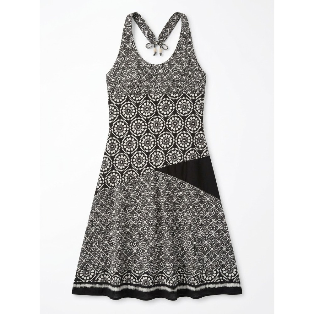 Prana Halter Dress Womens M Black White Geometric Mandala Print Jersey Mini